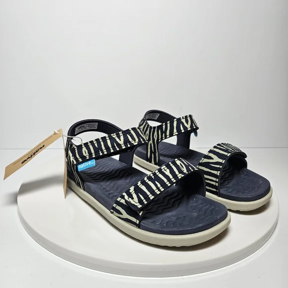 Native Charley Print Sandal Hook-And-Loop Adjustable Straps Zebra Black White 12